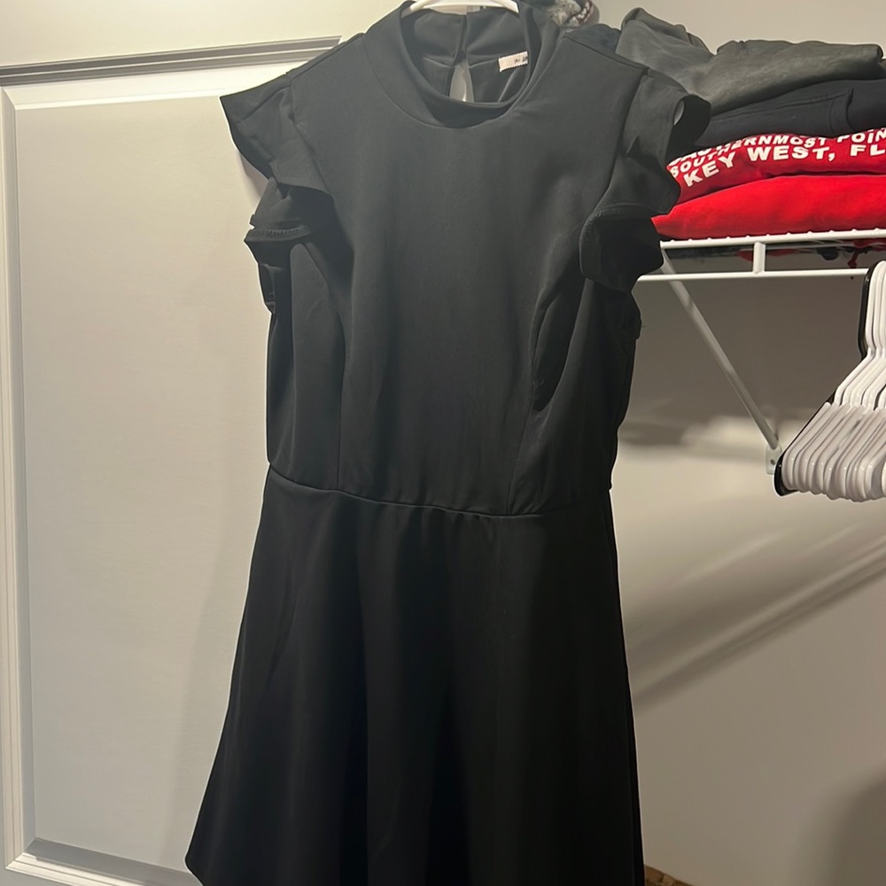 *WORN ONCE* Francesca’s Mi Ami Black High Neck Skater Dress with Flutter Sleeves